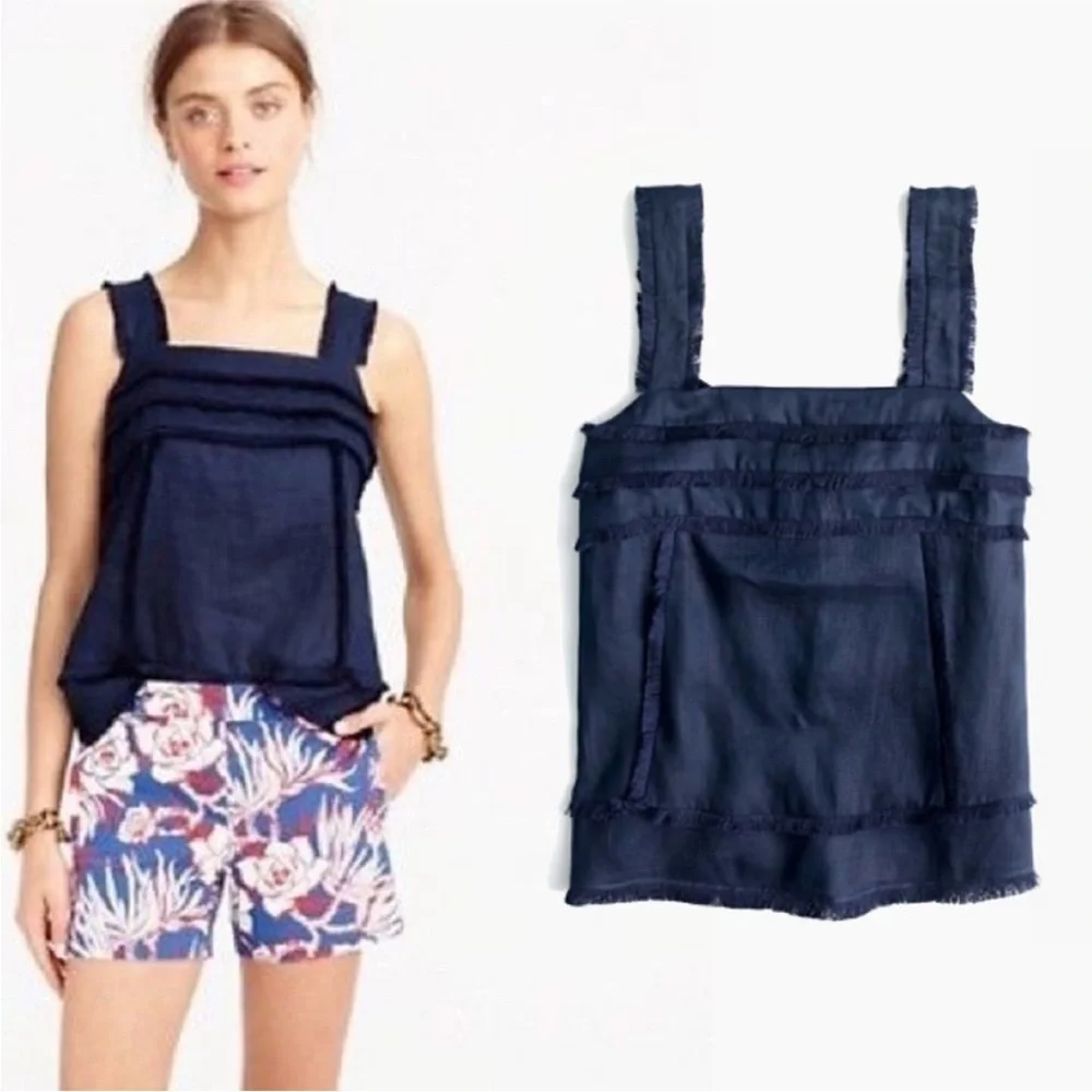 J CREW Linen Fringe Trim Tank Top (P)